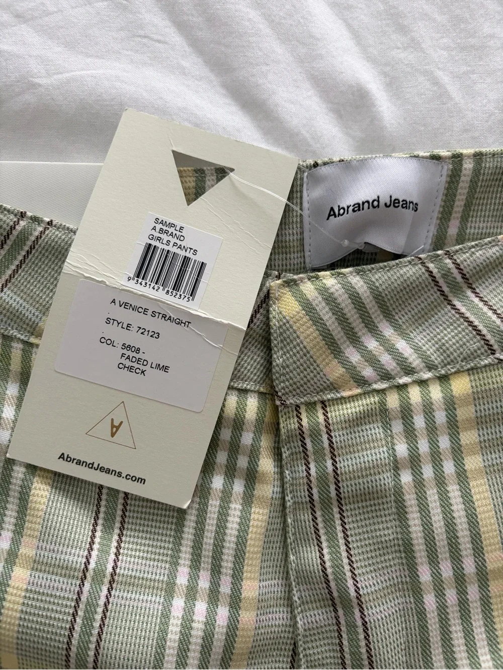Abrand Venice Green Straight Leg Business Casual Checkered Pants Size 8 NWT